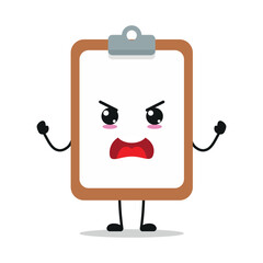 Cute furious clipboard character. Temperament notepad cartoon emoticon in flat style. closet vector illustration