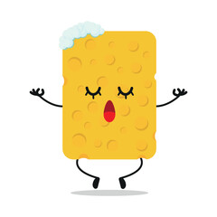 Cute relax sponge character. Funny yoga wash cartoon emoticon in flat style. sponge meditation vector illustration