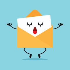 Cute relax envelope character. Funny yoga postcard cartoon emoticon in flat style. envelope meditation vector illustration