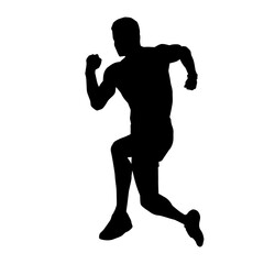 Silhouette of a sporty male in action pose at the gym. Silhouette of a slim man in aerobics workout pose.