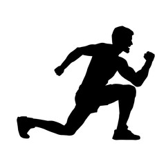 Silhouette of a sporty male in action pose at the gym. Silhouette of a slim man in aerobics workout pose.