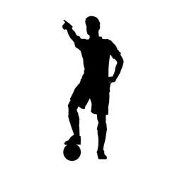 Silhouette of a football player in standing pose. Silhouette of a soccer sport athlete in pose.