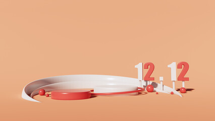 red and white podium with rings and crystal ball for product display empty stage display stand studio background 3d render