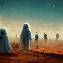 sad ghosts and zombies space and desert  - obrazy, fototapety, plakaty