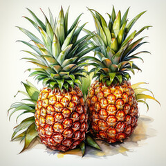 Fototapeta premium watercolor Pineapple clipart, Generative Ai
