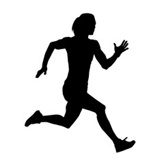 Fototapeta na wymiar Silhouette of a sporty woman in running pose. Silhouette of a female run pose.