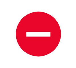 A wrong way sign illustration with a red circle is seen on a white background