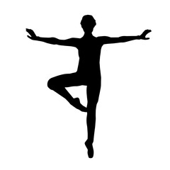 Silhouette of a female ballet dancer in action pose. Silhouette of a ballerina girl dancing pose.