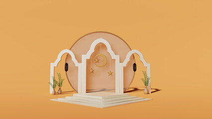 Islamic podium with product display empty stage display stand studio background 3d render