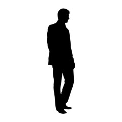 Silhouette of a man in business suit standing pose. Silhouette of an office worker guy standing.