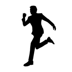 Fototapeta na wymiar Silhouette of a man wearing office worker suit in running pose. Silhouette of a business man run