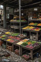 Obraz premium Abandoned Market View with Many Fruits Rot