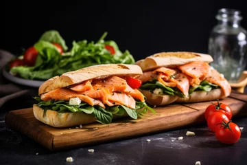 Foto op Canvas open style smoked salmon sandwich on baguette slices © altitudevisual