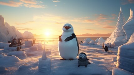 a snowman at the North Pole, sharing stories with penguins under the midnight sun. 