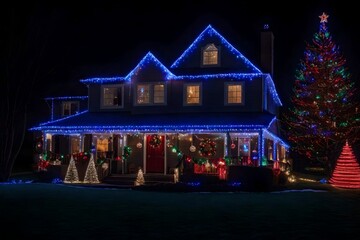 Fototapeta premium christmas home at night with lighting