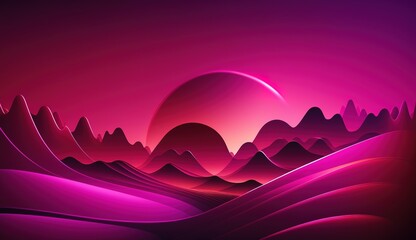 Generative AI, Beautiful gradient scene landscape with viva magenta pink color, horizontal wallpaper. Abstract studio room geometric background	
