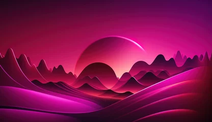Fotobehang Generative AI, Beautiful gradient scene landscape with viva magenta pink color, horizontal wallpaper. Abstract studio room geometric background   © DELstudio