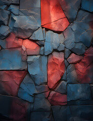 Decorated wall in azure blue and red colors, interior concept.