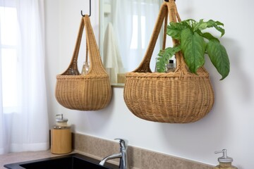 Fototapeta premium hanging wicker baskets under the bathroom sink