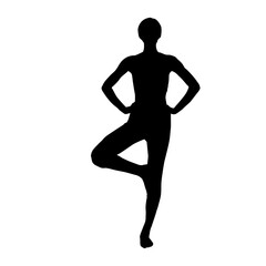 Fototapeta na wymiar Silhouette of a slim female dance pose. Silhouette of a female in aerobic movement.