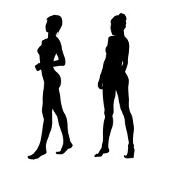 Silhouette of two females model slim or slender body curves.