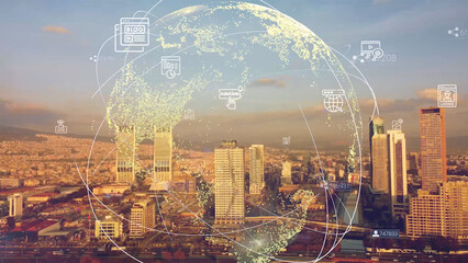 Global connection and the internet network modernization in smart city . Concept of future 5G...