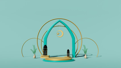 Islamic podium with product display empty stage display stand studio background 3d render