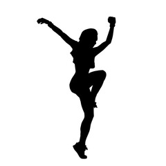 Silhouette of a slim female dance pose. Silhouette of a female in aerobic movement.