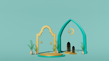 Islamic podium with product display empty stage display stand studio background 3d render