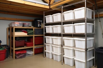 storage unit with stackable bins for each holiday