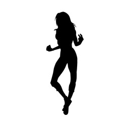 Silhouette of a woman in casual costume jumping or dancing pose.