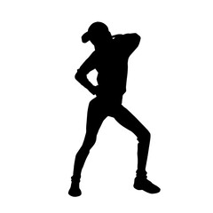 Silhouette of a woman in casual costume jumping or dancing pose.
