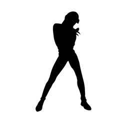Silhouette of a woman in casual costume jumping or dancing pose.