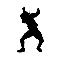 Silhouette of a woman in casual costume jumping or dancing pose.