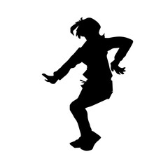 Silhouette of a woman in casual costume jumping or dancing pose.