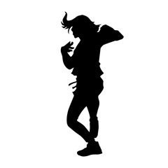 Silhouette of a woman in casual costume jumping or dancing pose.