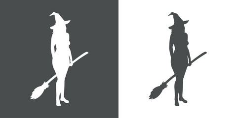 Silueta de bruja desnuda sexy de pie con sombrero y escoba para su uso en invitaciones y tarjetas de Halloween © teracreonte