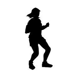 Silhouette of a woman in casual costume jumping or dancing pose.