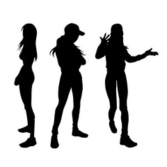 Silhouette of slim casual woman models in standing pose.