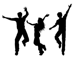 Silhouette of people dancing in a party. Silhouette of happy people doing dancing pose. 