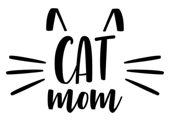 Logo pet friendly. Letras de la palabra cat mom en texto manuscrito con forma de cabeza de gato © teracreonte