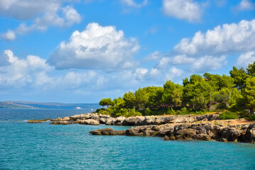 Naklejka premium Amazing view of coastline on Kefalonia, the largest of the Ionian island, Greece, Europe. Concept of tourism and travel.