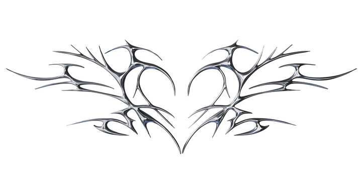 3d chrome metal neo tribal icon. Flame y2k shape in liquid mercury. 3d rendering illustration of abstract cyber sigil metallic melted modern burn shape, design element.