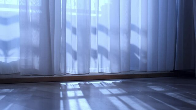 Play of Light: As darkness approaches, a diaphanous tulle comes alive, casting fleeting reflections from the windowpane onto the floor below