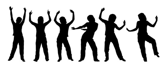 Silhouette of people dancing in a party. Silhouette of happy people doing dancing pose. 