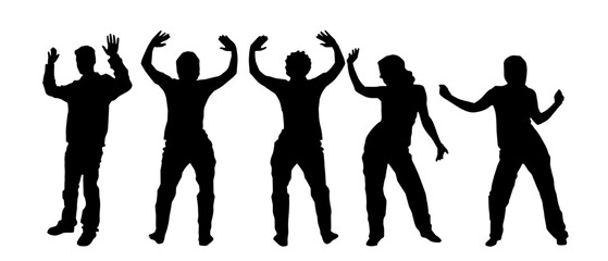 Silhouette of people dancing in a party. Silhouette of happy people doing dancing pose. 