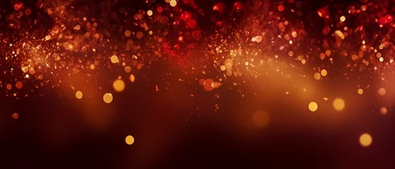 Fotobehang abstract background with Dark red and gold particle. Christmas Golden light shine particles bokeh on crimson background. Gold foil texture. Holiday concept © Backdesign