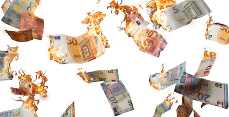 Burning Euro bills falling down