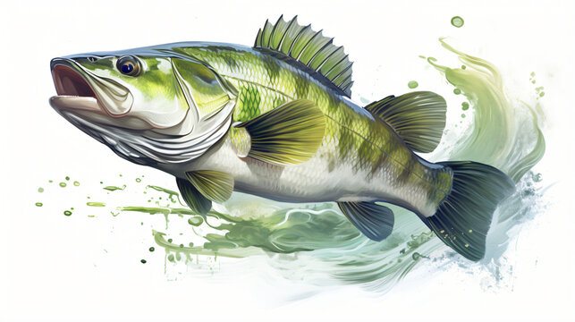 Image of largemouth bass fish on a white background