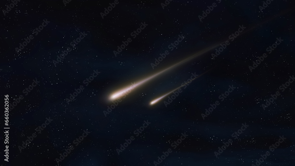 Wall mural bright bolides in the atmosphere. falling stars in the night sky. glowing meteor trails. falling met